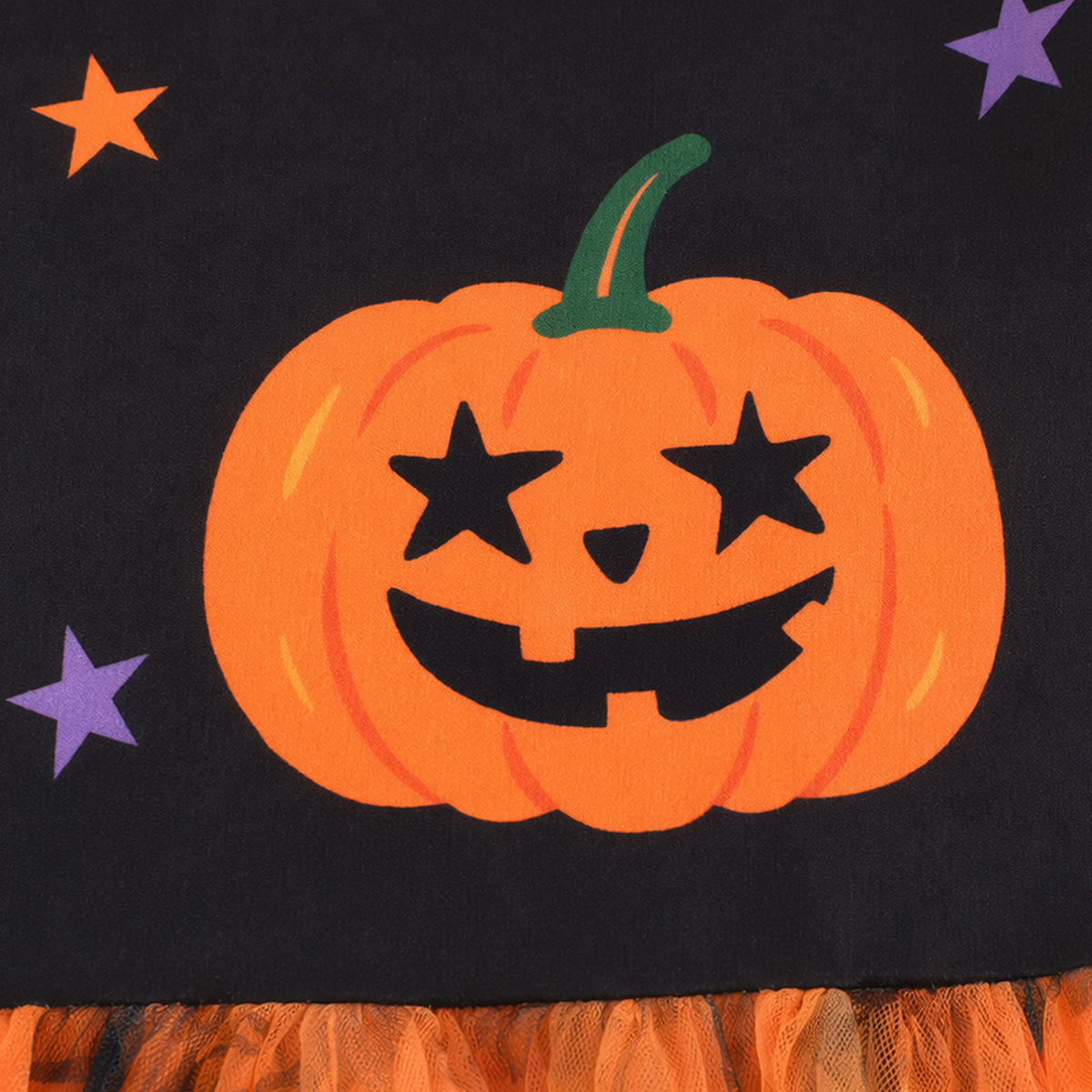 Vestido de Halloween con calabaza y tulle para niñas manga larga manga en forma de pompon estampado fantasmas arañas — imagen 4