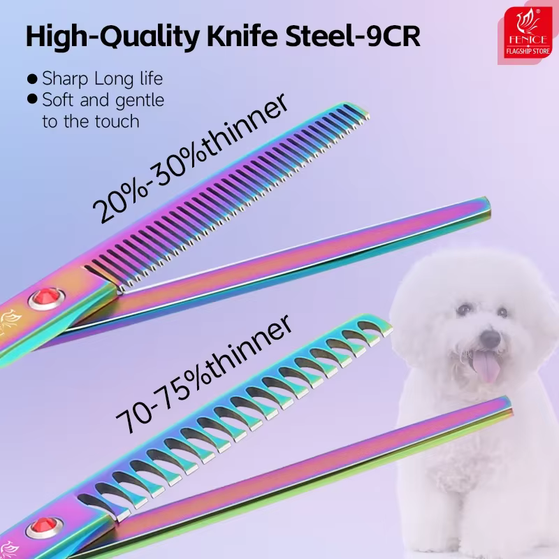 Fenice 6.5/7 Inch Colorful Professional Dog Grooming Scissors Set Kits Straight Thinner Curved Chunker Grooming Shears Tool Set — image 5