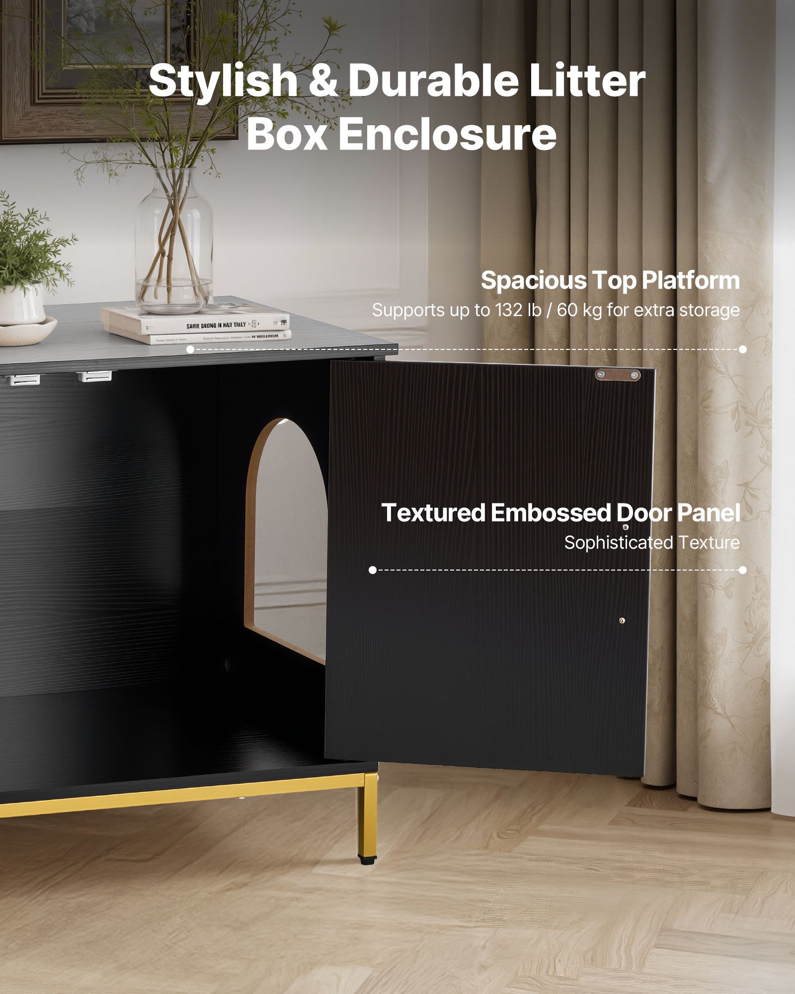 Cat Litter Box Enclosure Furniture, 27.6 In Hidden Litter Box Cabinet With Metal Legs & Handle, Modern Style Cat Washroom House End Table, Fit Most Of Litterbox, For Bedroom Living Room — image 5