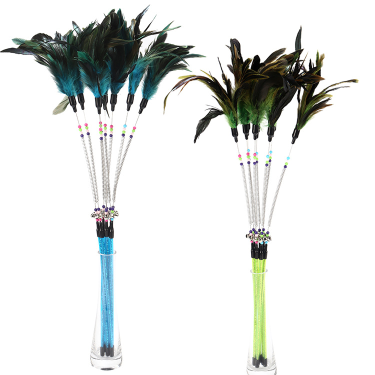 Spring bells, color beads, cat stick, feather cat stick, cat supplies, cat toys — image 2