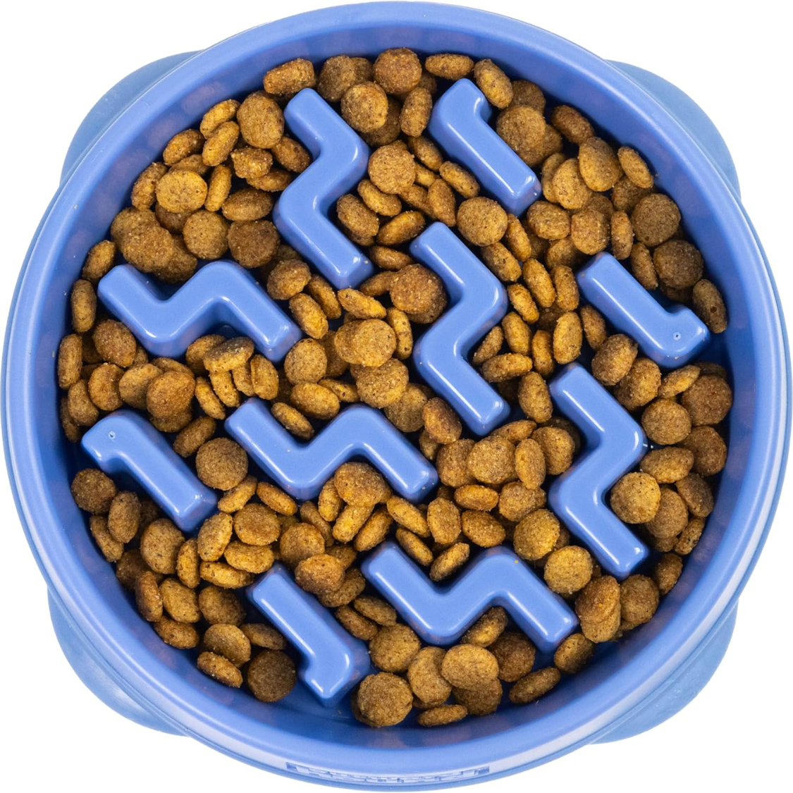 Tazón de Alimentación Lento Medio 2 Tazas Capacidad, Comida Lenta, Perros y Gatos Pequeños a Medianos, No Deslizante, Azul, Patrón de Corteza — imagen 1