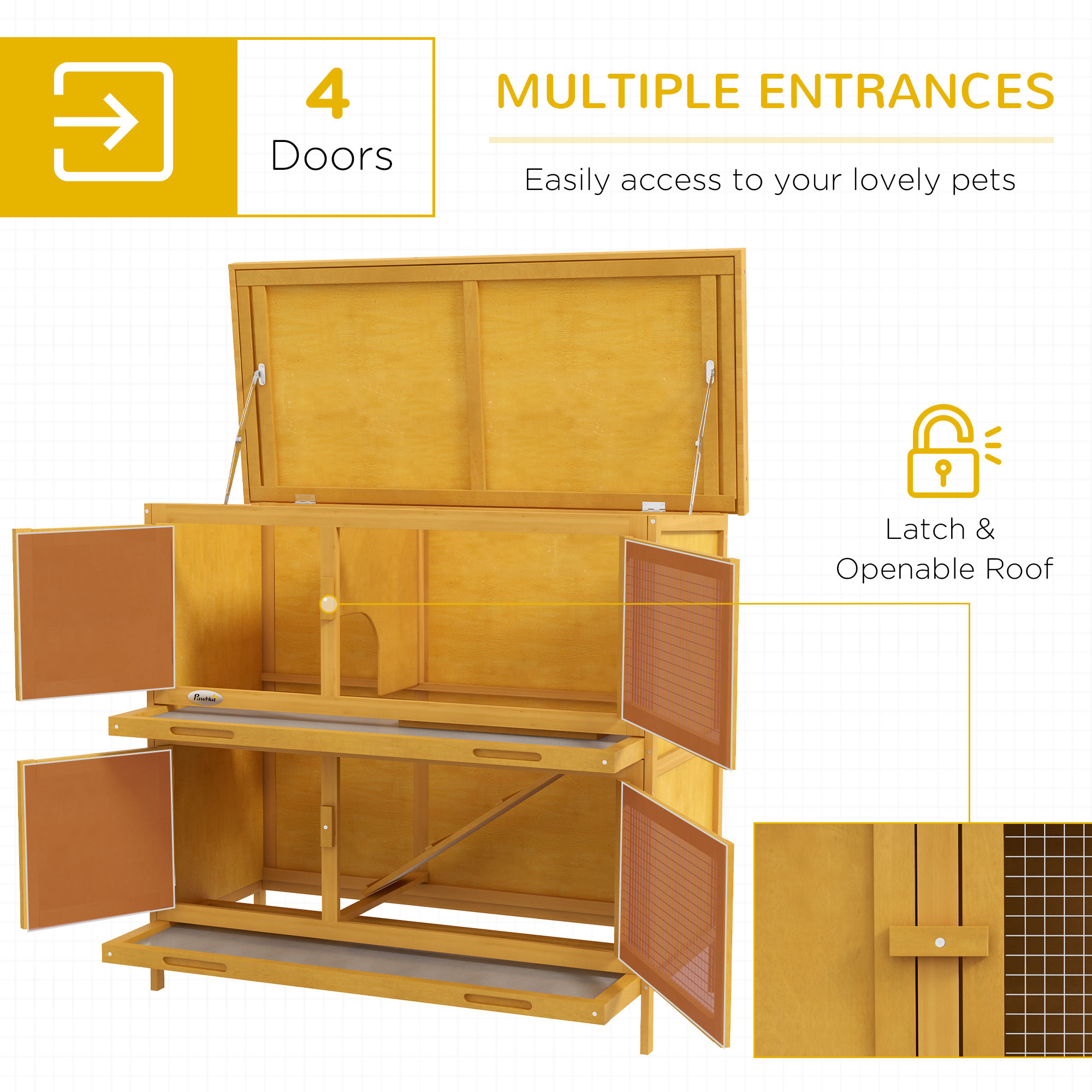 Caja para Conejos de Madera con Rampa, Interior/Exterior, Amarillo — imagen 2