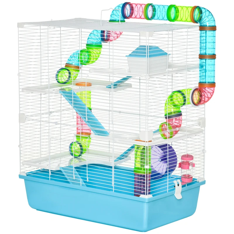 Hamster Cage With Tubes And Tunnels, Portable Carry Handles, Rat House And Habitats Big 5-Tier Design, Mouse Cage Includes Exercise Wheel, Water Bottle, Food Dish, Light Blue — imagen 2