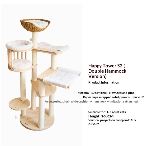 Árbol de Escalada para Gatos en Madera Maciza con Dos Hamacas — imagen 6
