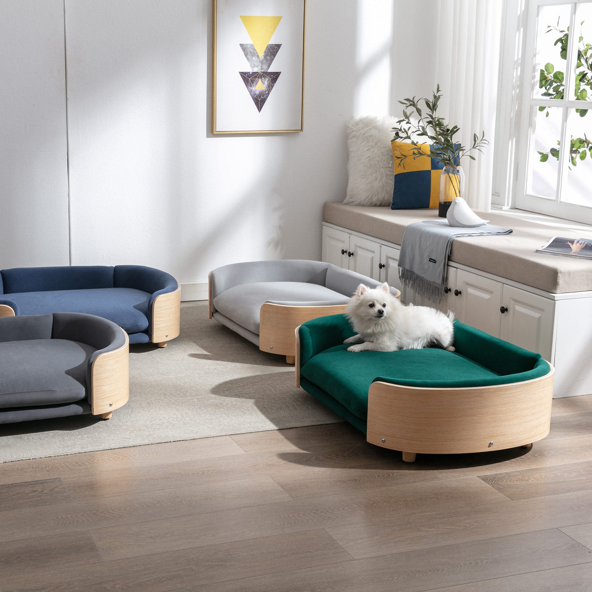 Scandinavian style Elevated Dog Bed Pet Sofa With Solid Wood legs and Bent Wood Back, Velvet Cushion, Large Size — image 20