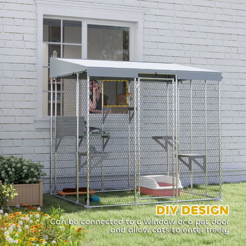 Galvanized Steel Large Catio With Waterproof Canopy, Sleeping Box, Jumping Platforms, For 1-3 Kittens, SilverMultiple Packages Shipped. Please Pay Attention To The Dimensions And Weight In The Details — image 2