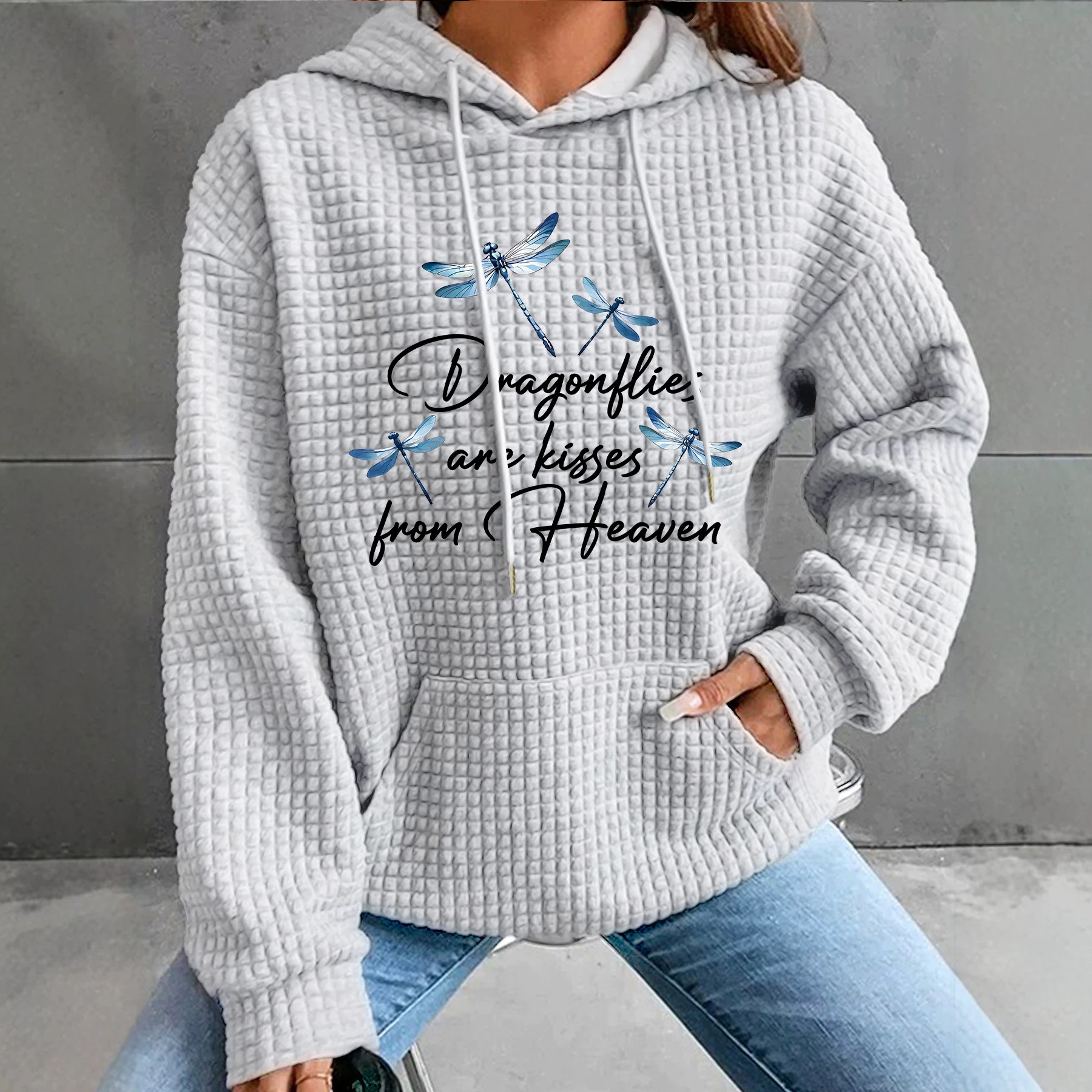 Waffle long sleeved dragonfly printed hoodie — image 3