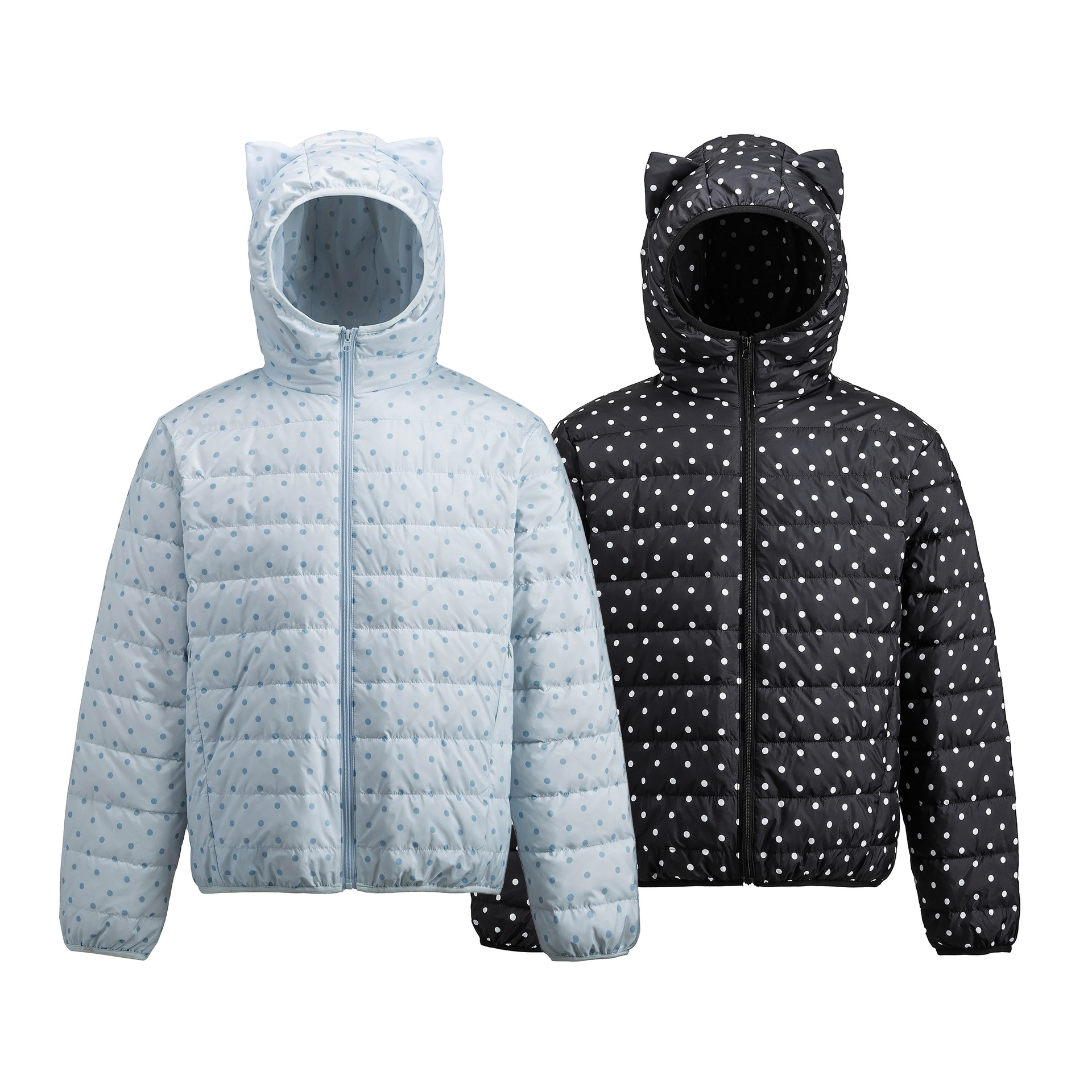 Lightweight Down Jacket Women Hooded Cat Ear Polka Dot All Over Print Couple Outerwear — image 3