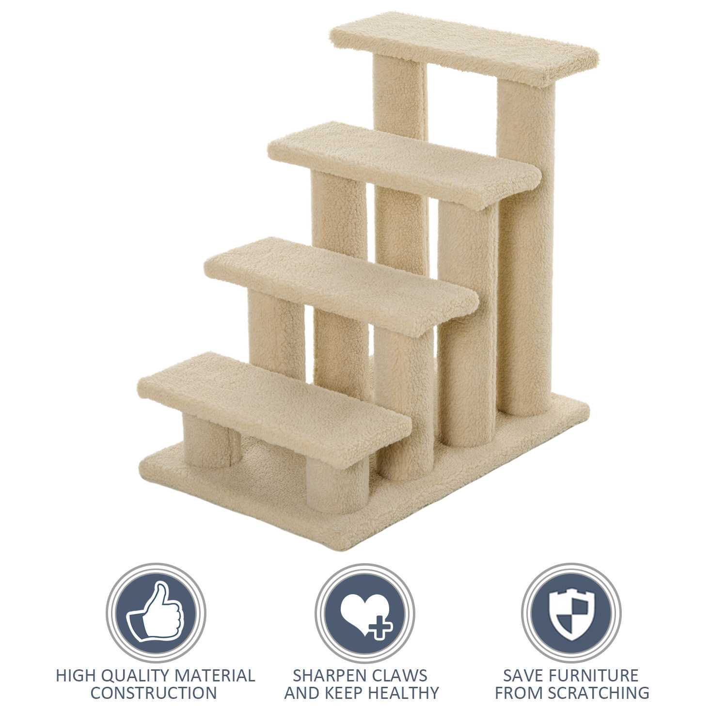 Rascador para Gato Multinivel de 4 Escalones Alfombrado de 25", Escalera para Mascotas, Blanco Crema — imagen 4