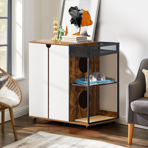 Caja de Arena Encerrada para 2 Gatos. Mobiliario de Caja de Arena para Gatos, Casas de Arena Selladas, Armario de Mobiliario para Gatos, Marrón Rustico — imagen 5