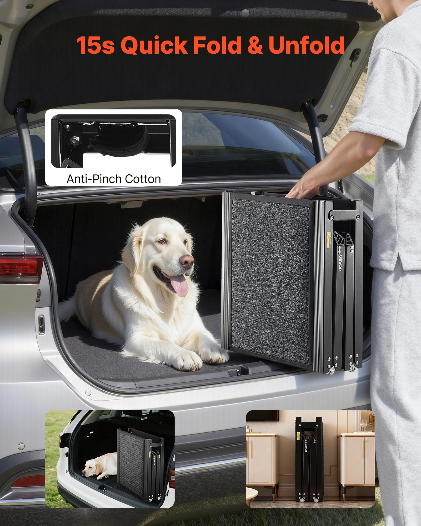 Paso para Perros de Automóviles, 63" L x 17" W, Pasarelas Portátiles para Perros Medianos y Grandes Hasta 250lbs, Rampas para Perros con Superficie de Alfombrilla Antideslizante — imagen 4