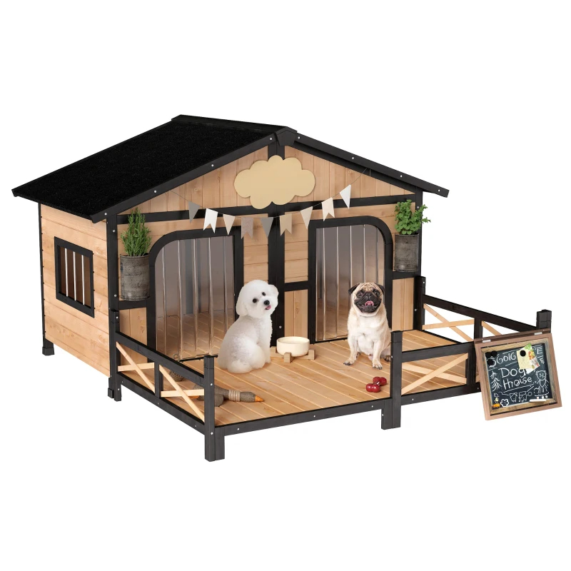 Casa para Perros Exterior, Caja de Madera Resistente al Tiempo con Porche, Techos Abatibles y Varios Paquetes Enviados. Por Favor Preste Atención a las Dimensiones y Peso en los Detalles — imagen 1