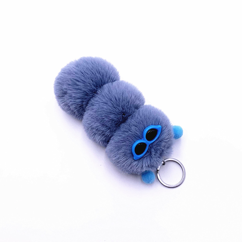 New Cute Caterpillar Key Chain Cute Candy Color Cartoon Plush Bag Pendant Car Key Chain Accessories — image 6