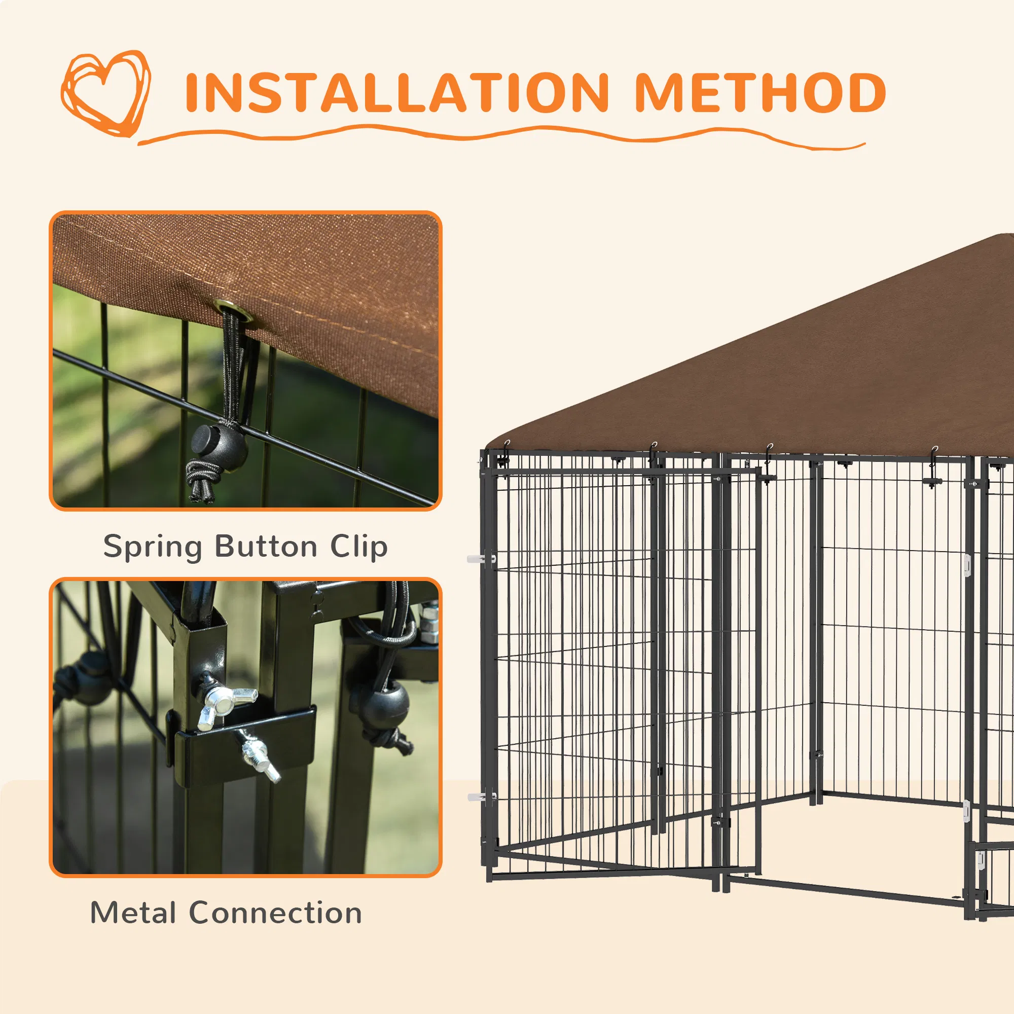 6.9' x 4.6' x 5' Outdoor Dog Kennel with Canopy, Rotating Bowls, Coffee — image 5