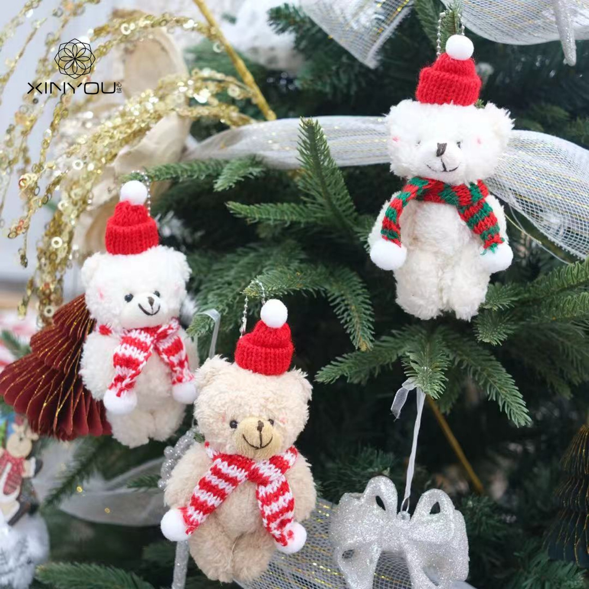 Pulsera de Sombrero Rojo Navideño Adorable Oso de Peluche Unido Regalo Caja Accesorios — imagen 3