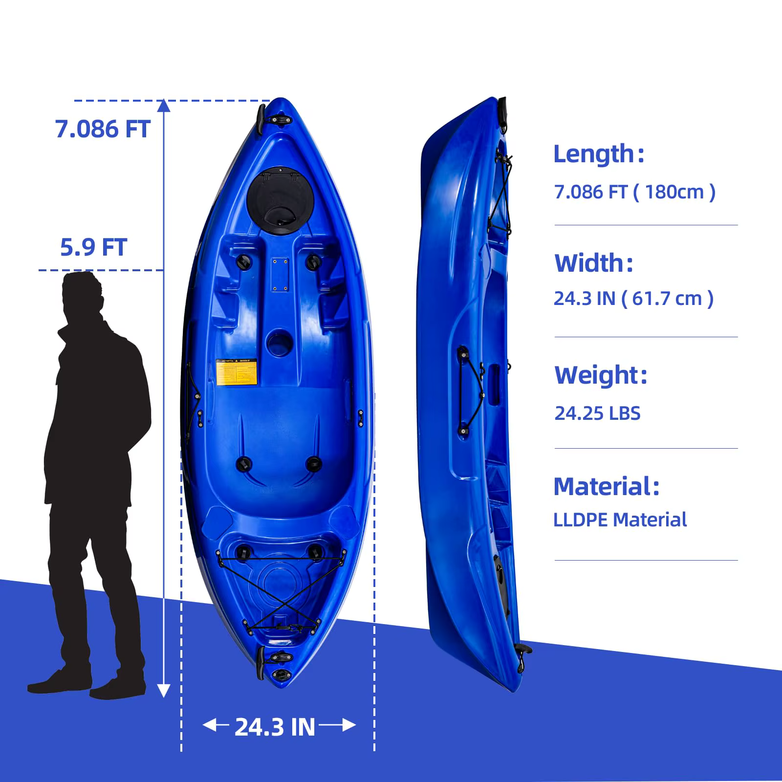 Kayaks de Pesca, 12.4FT Kayak Sentado en la Superficie para 2-3 Adultos con Remo y Asiento Cómodo, Capacidad de 600LBS, Barco Rígido Recreativo para Océano — imagen 3