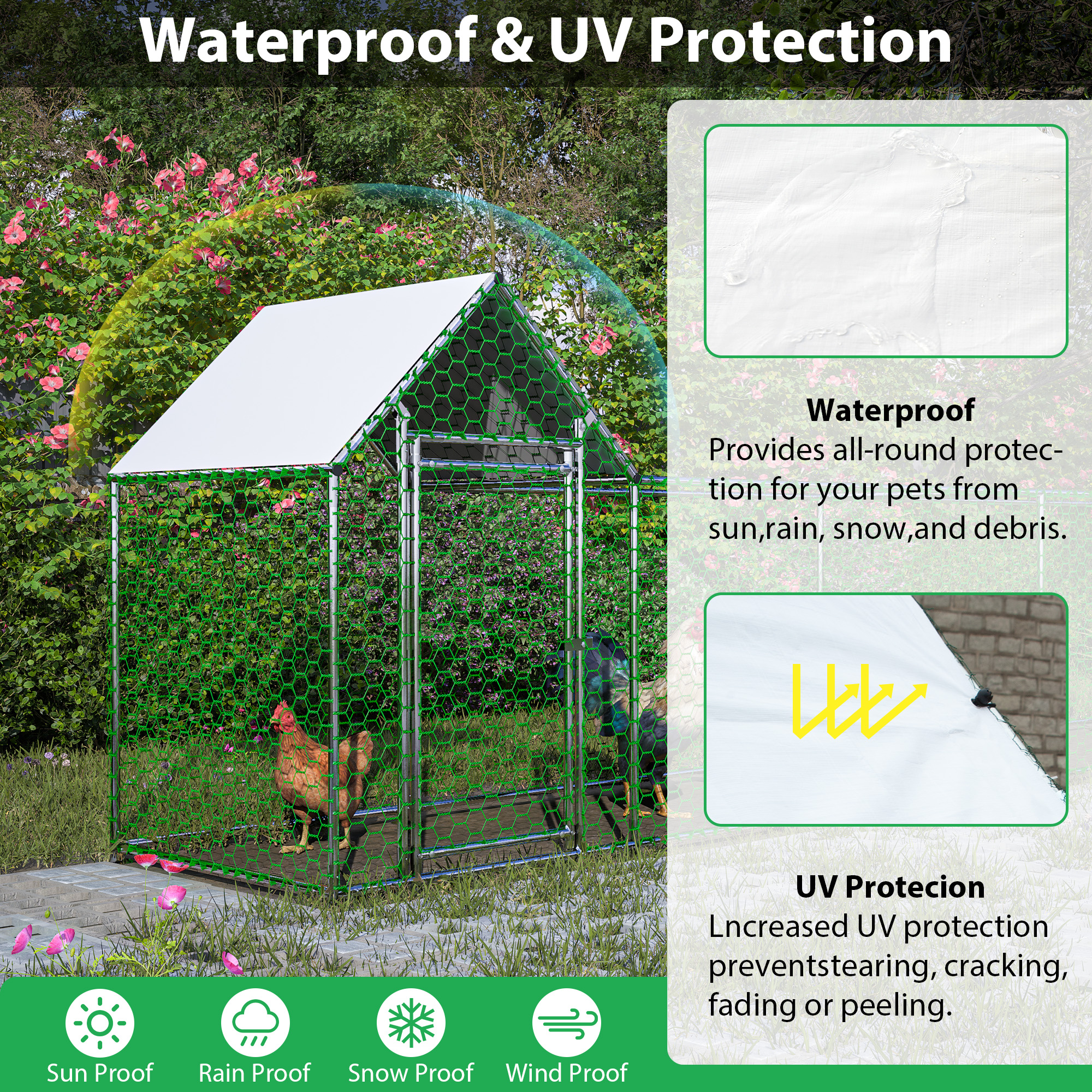 Casa de Pollos Metálica Corral para Gallinas Vivienda para Pájaros Galpón con Cubierta — imagen 5