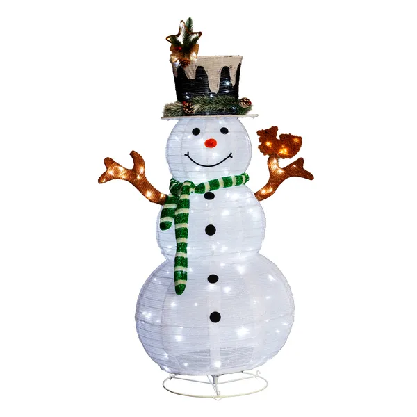 Lighted Snowman And Squirrel Christmas Yard Decorations, Pre-lit Pull Up Snowman With 120 White LEDs, For Xmas Outdoor Holiday Indoor Decor Lighted Holiday Displays — image 4