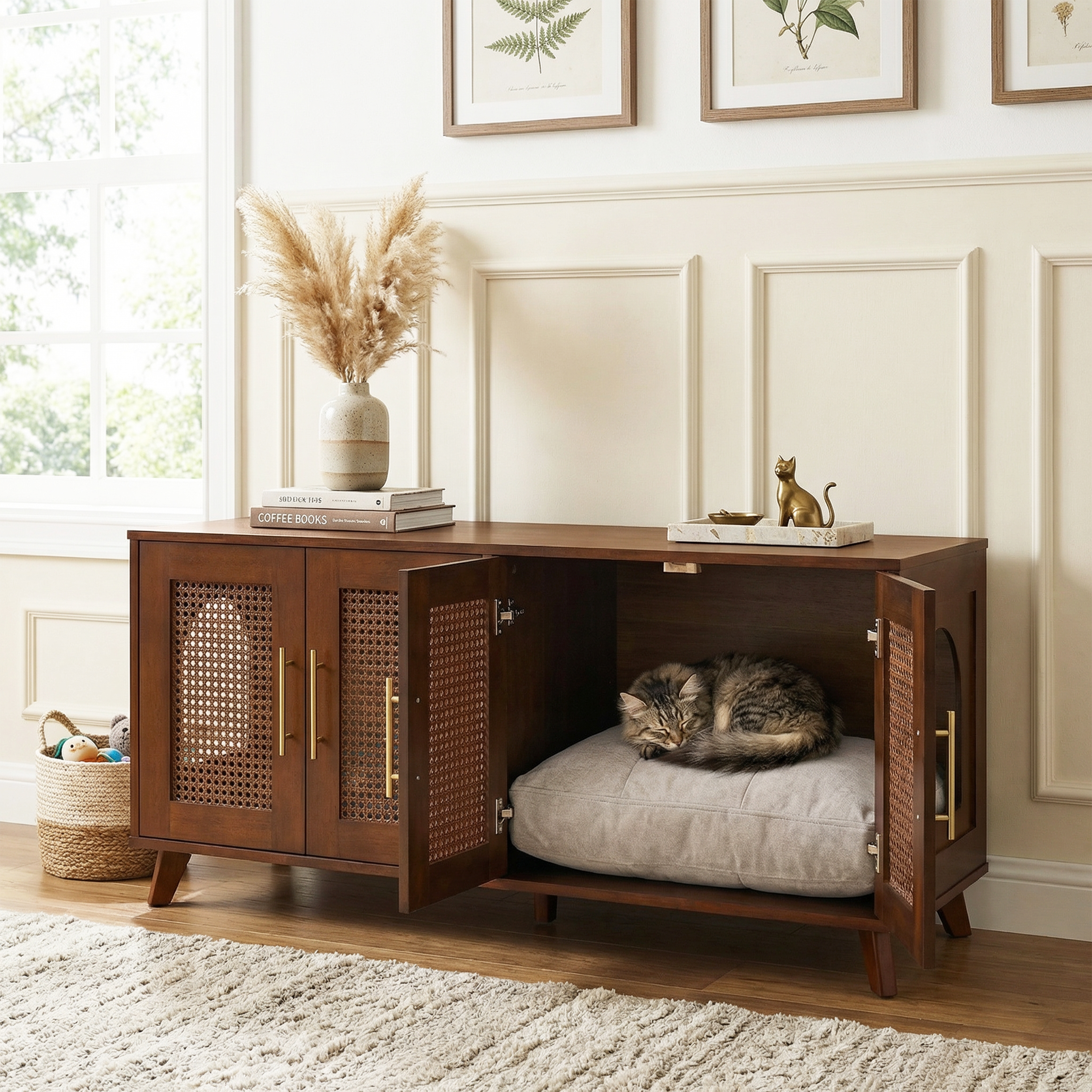 Gabinete de Interior Premium de Madera de Caucho Myra - Elegante Mobiliario Oculto para Gatos en Espacios Modernos — imagen 4