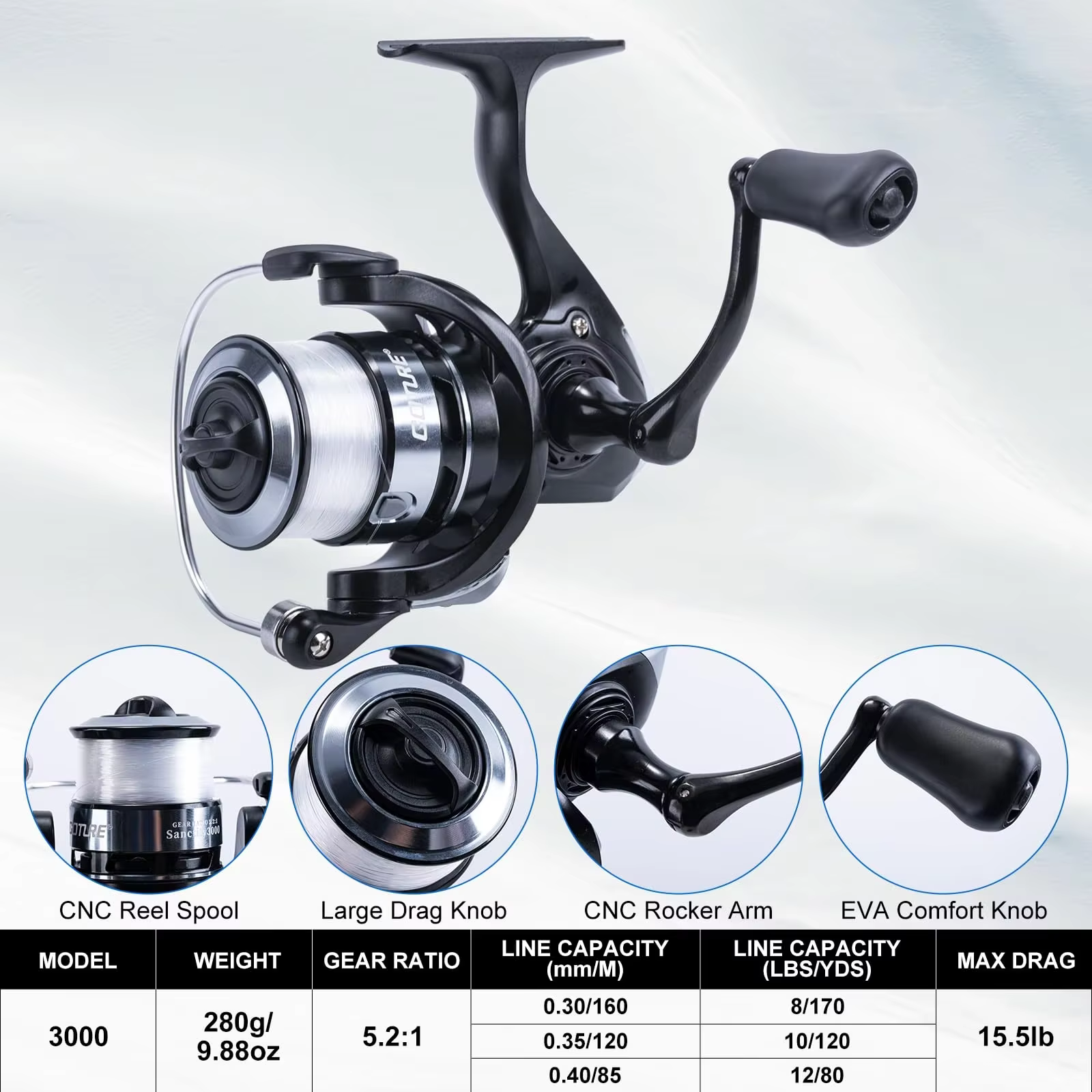 Kit de 2 cañas de pesca con 2 ruedas, 1.9M-2.7M, conjunto telescópico con bolso de almacenamiento impermeable para viajar — imagen 4