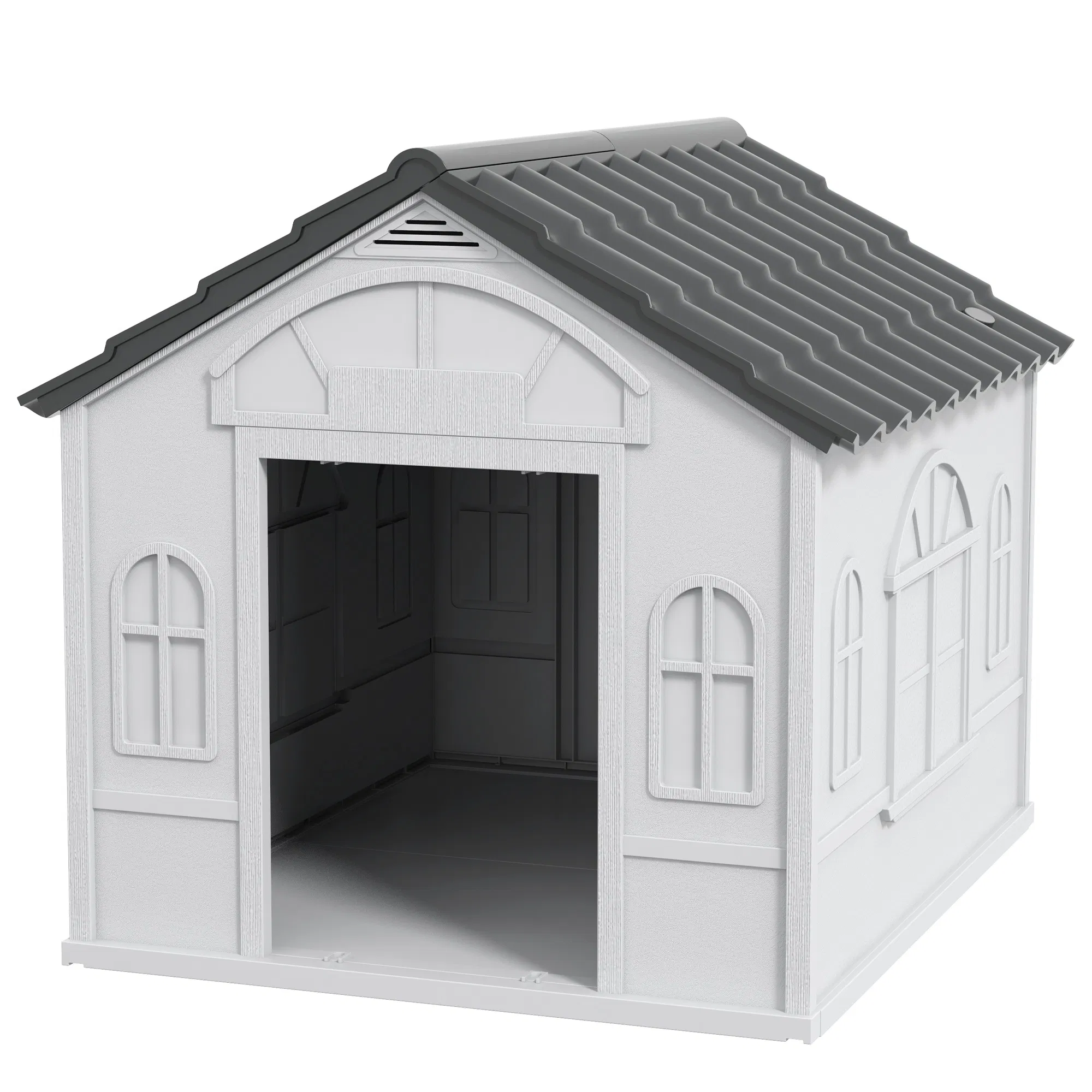 26" Plastic Dog House Outdoor with Air Vents, for Small Medium Dogs, Grey — image 1