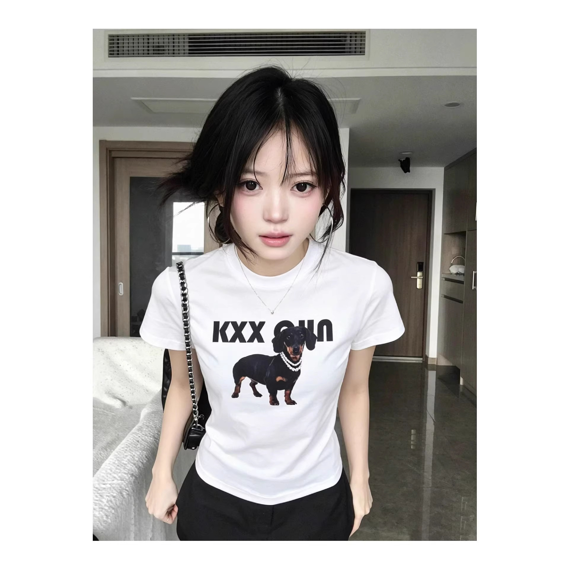 Dog Letter Print Regular Shoulder Short Sleeve T-Shirt — image 3