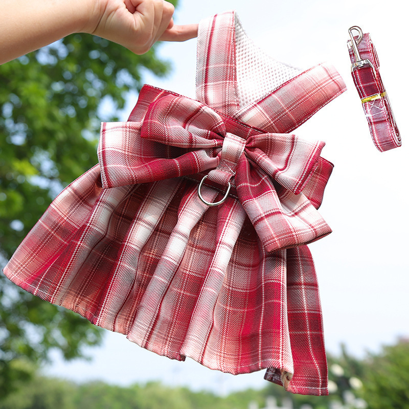 Ropa de Trazo para Perros con Estampado de Plaid, Cinturón de Pecho con Correa y Faldita para Salir — imagen 12