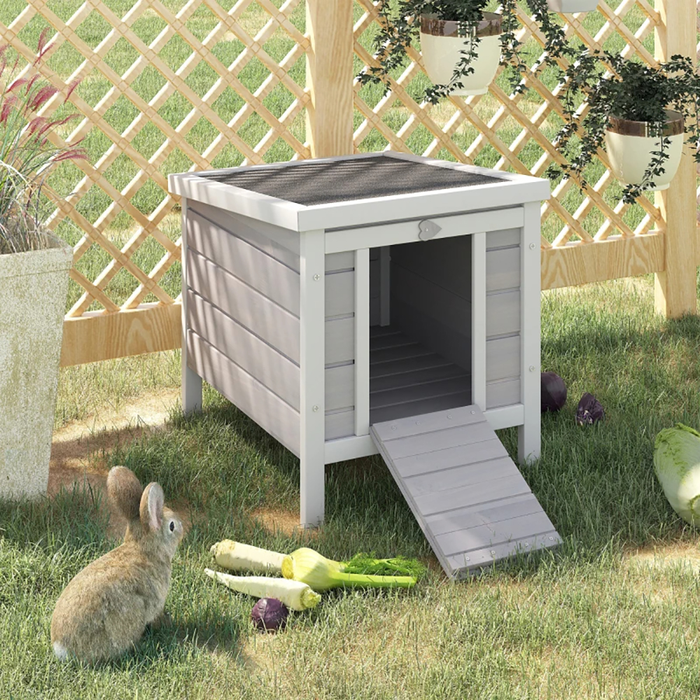 Small Wooden Rabbit Hutch Bunny Cage Guinea Pig Cage Duck House Dog House With Openable & Waterproof Roof, For Rabbits, Chickens, Ducks, Gray — imagen 12