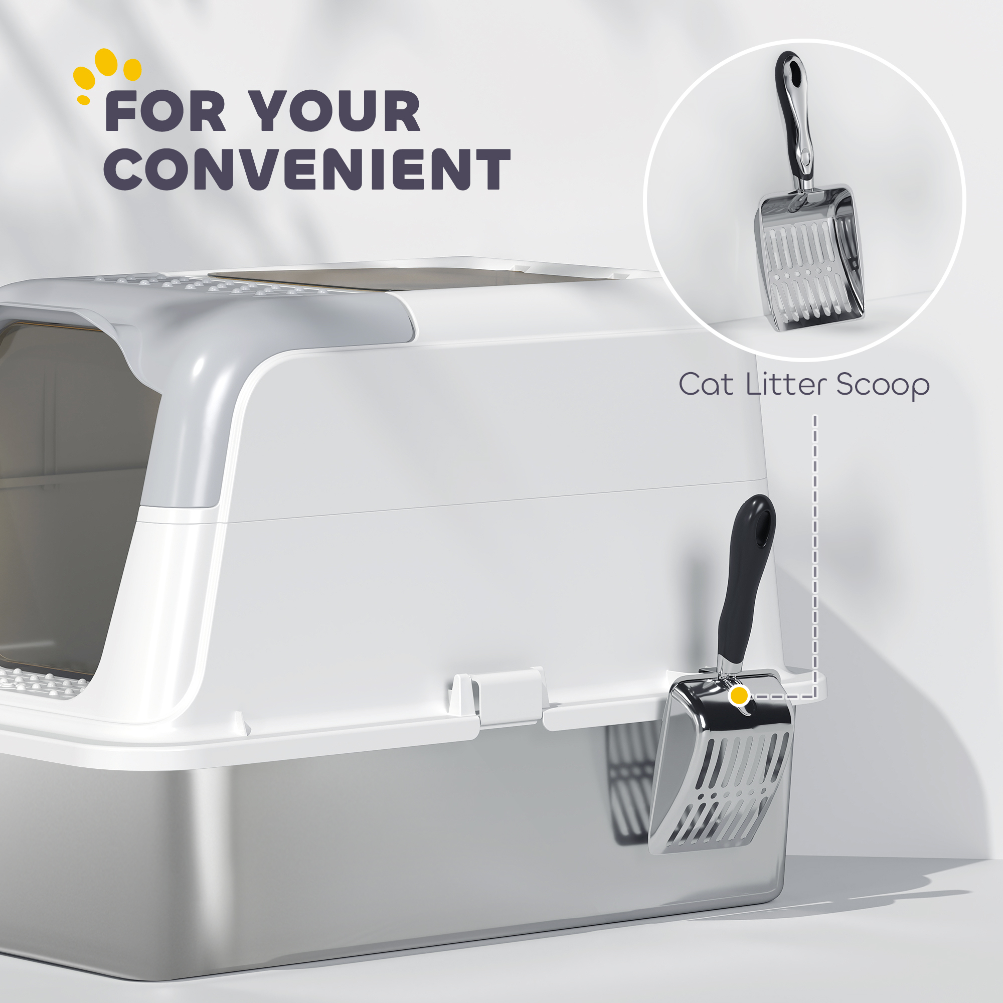 Extra Large Stainless Steel Litter Box, Enclosed Cat Litter Box with Scoop, Deodorizer Bag, Sand Drop Pedal — image 6