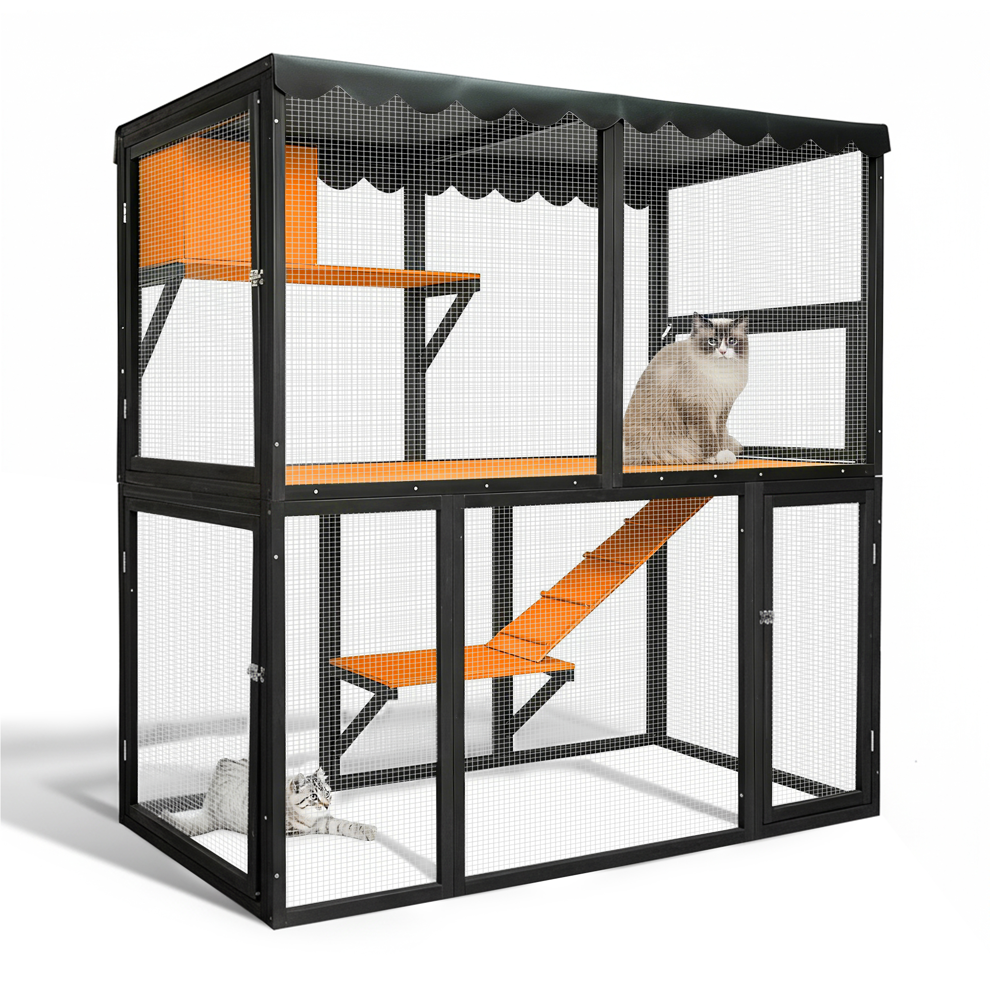 Catio de Madera para Gatos al Aire Libre - Casa Grande para Varios Gatos con Acceso Interior y Cubierta Impermeable 4 Niveles — imagen 2