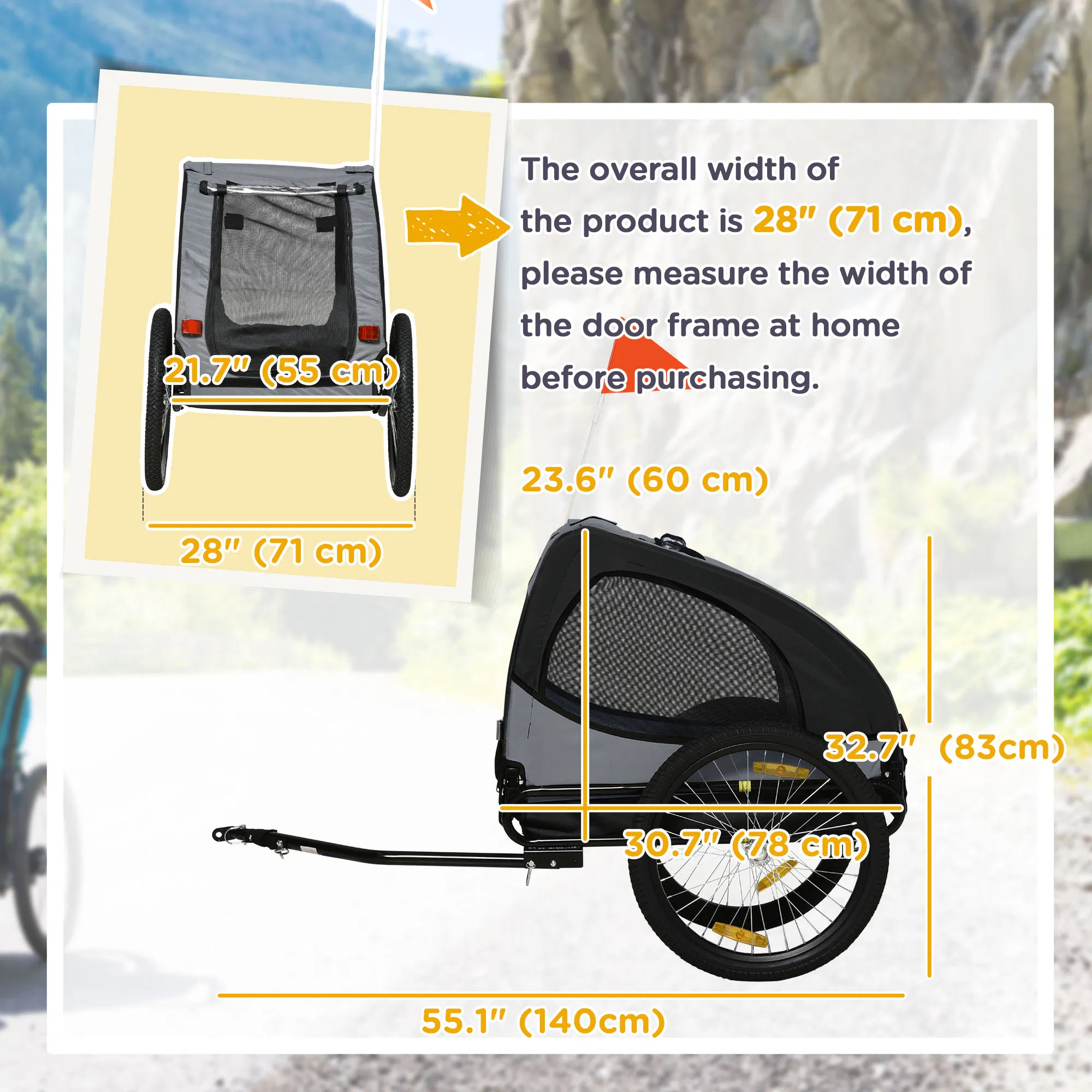 Dog Bike Trailer with Hitch Coupler, Quick Release Wheels, Reflectors, Flag for Medium Dogs, Black — image 2