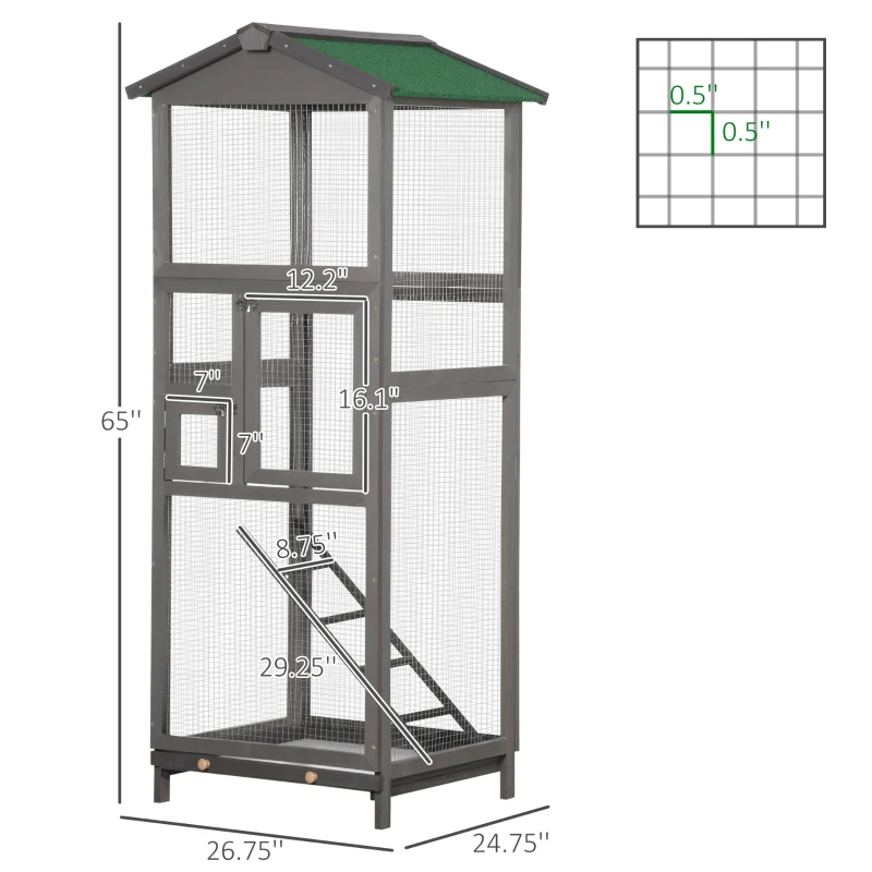 Wooden Bird Cage Outdoor Aviary House For Parrot, Parakeet, With Pull Out Tray And 2 Doors, Grey — imagen 1