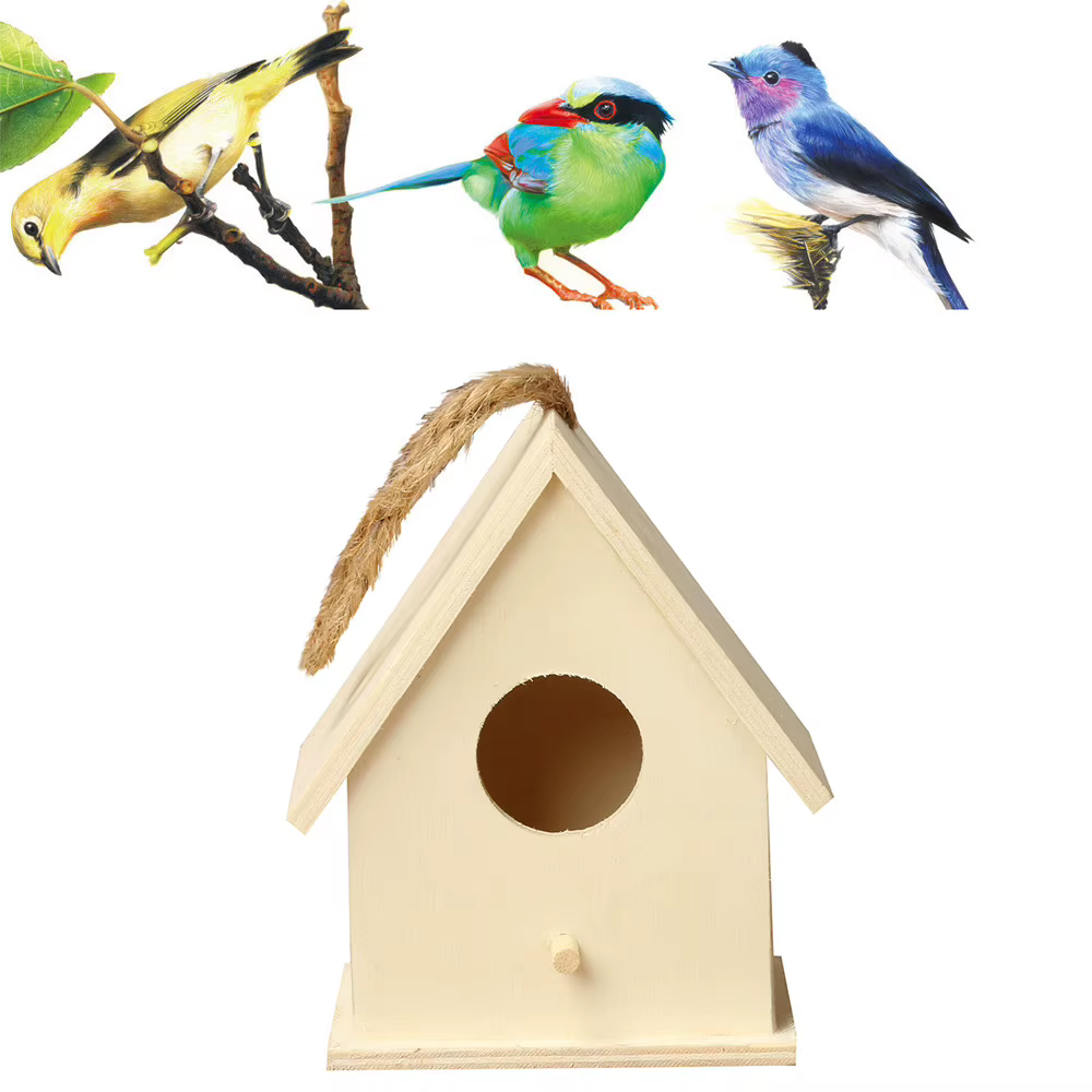 Wooden Mini Bird Cage Outdoor Hanging Birdhouse Box Garden Bird Cages Home Yard Decoration Bird Products Wooden Bird Parrot Nest — image 2