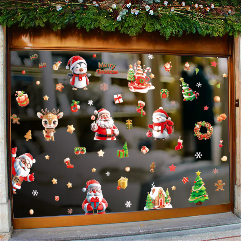 3D Santa Claus Elk Static Window Stickers Showcase Glass Doors Christmas Decorative Stickers Self Adhesive — image 2