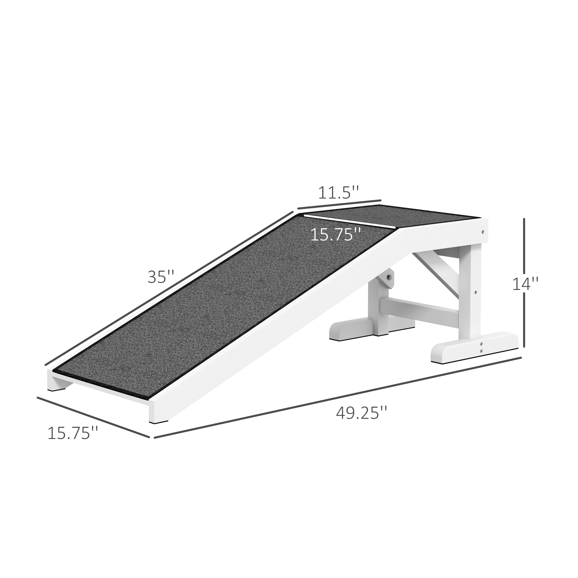 Rampa de 49" para Perros y Gatos con Alfombrilla Antideslizante, Blanco — imagen 2