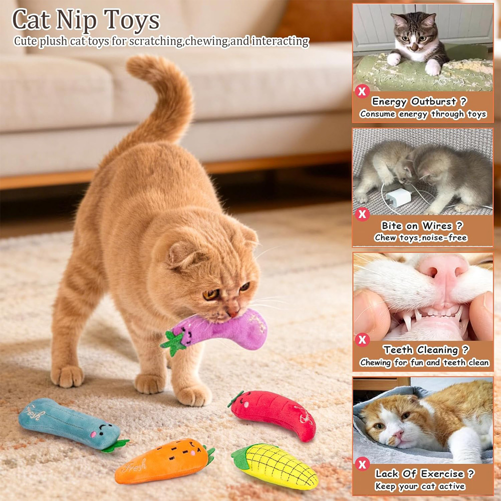 5 Pack Vegetable Catnip Plush Toys, Cute Kicker Chew Toys For Indoor Cats — image 3