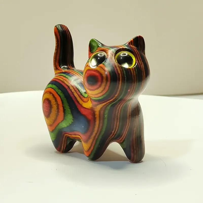 Gatito de Madera Pintado, Escultura de Madera Creativa, Pequeña Estatua Decorativa de Gato Para Entrada del Hogar en Festividades — imagen 1