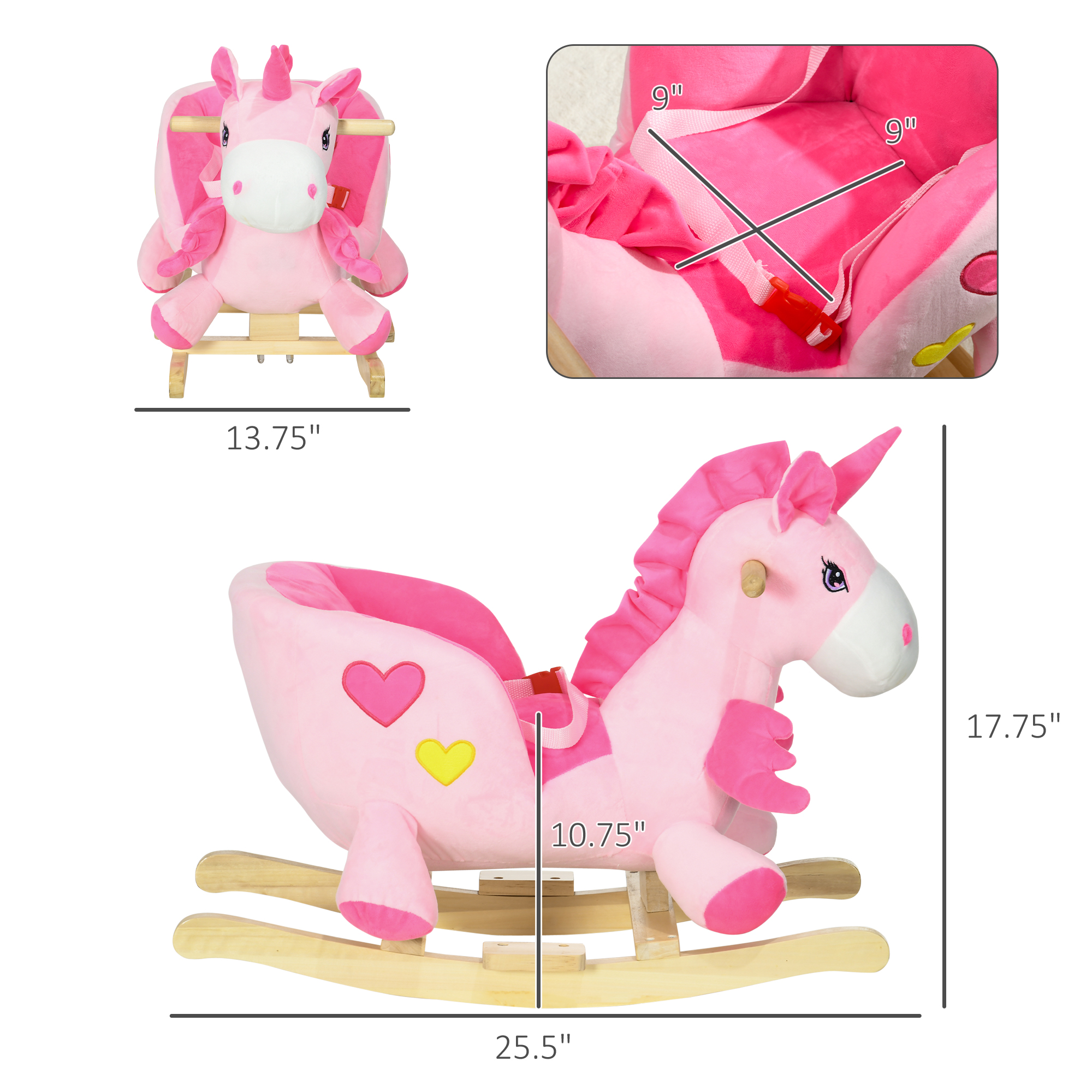Baby Rocking Horse Ride On Unicorn with 32 Songs, Seatbelt, Pink — image 3