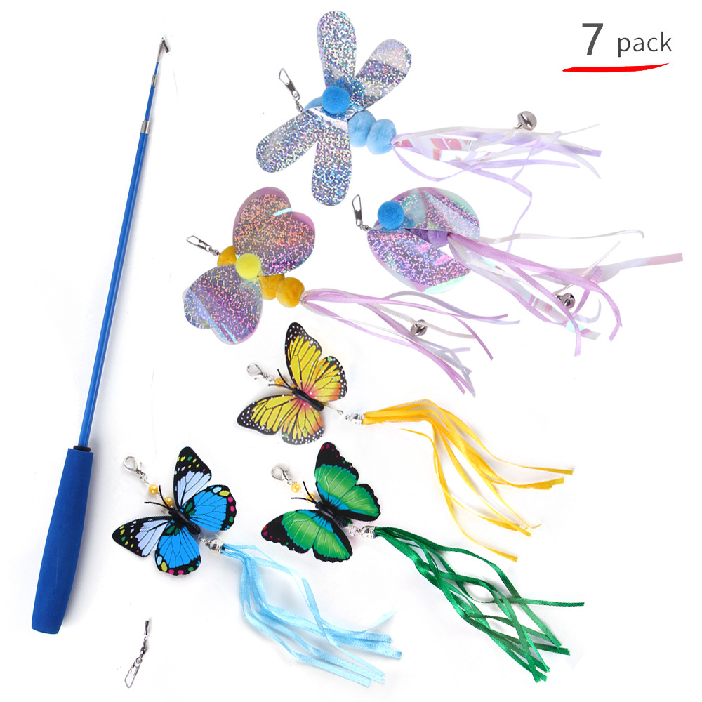 Set de 7 Piezas de Juguetes para Gatos: Vara de Pesca para Provocar al Gato, Sets de Juguetes de Mariposas y Libélulas — imagen 1