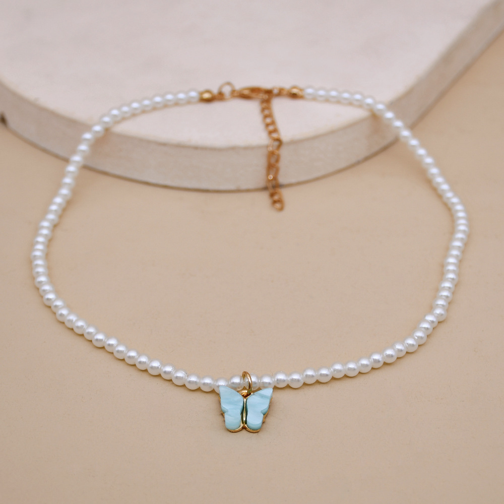 Collar de Perlas Blancas y Peralta: Joyería de Moda para Mujer con Mariposa, Cuello de Flor de Nieve para Bodas — imagen 6