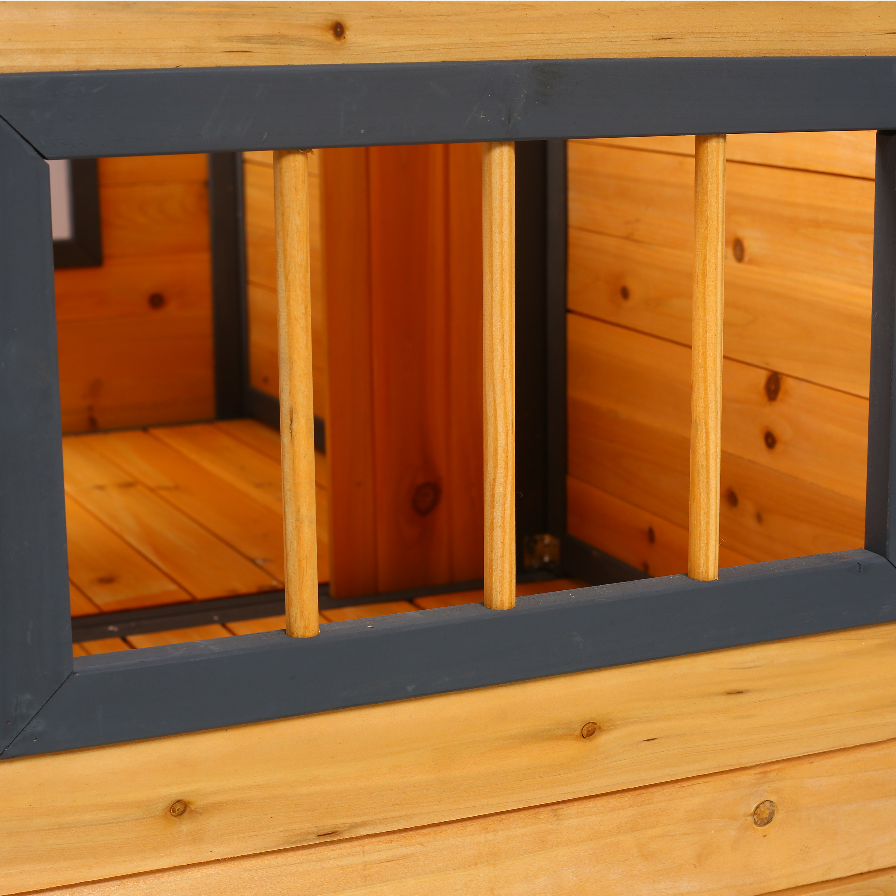 Wooden Large Dog House Outdoor Double XL Dog Kennel with Elevated Floor and Porch, Weatherproof Puppy Shelter for Small and Medium Breed Dogs, Natural — image 4