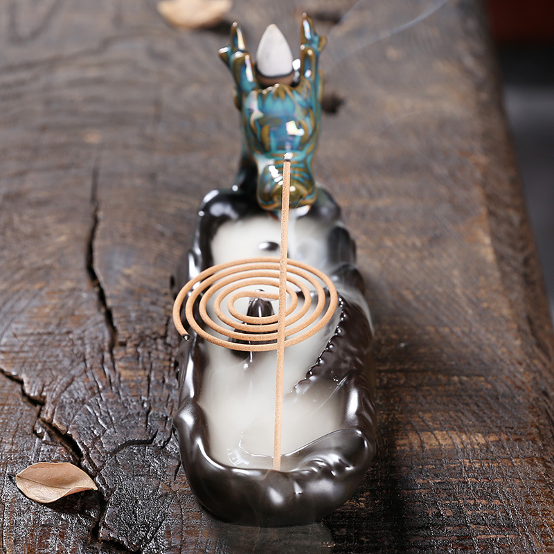 Fornillo de Aromaterapia con Retroceso de Humo en Cerámica para Decoración Hogareña - Dragón Chino de Incienso Creativo — imagen 3