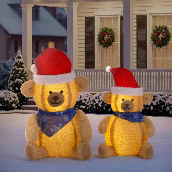 Set Of 2 Lighted Plush Bear Christmas Decorations, Pre-lit Pull Up Holiday Decor With 60 Warm White LED Lights For Xmas Outdoor Indoor Decor Lighted Holiday Displays — imagen 15