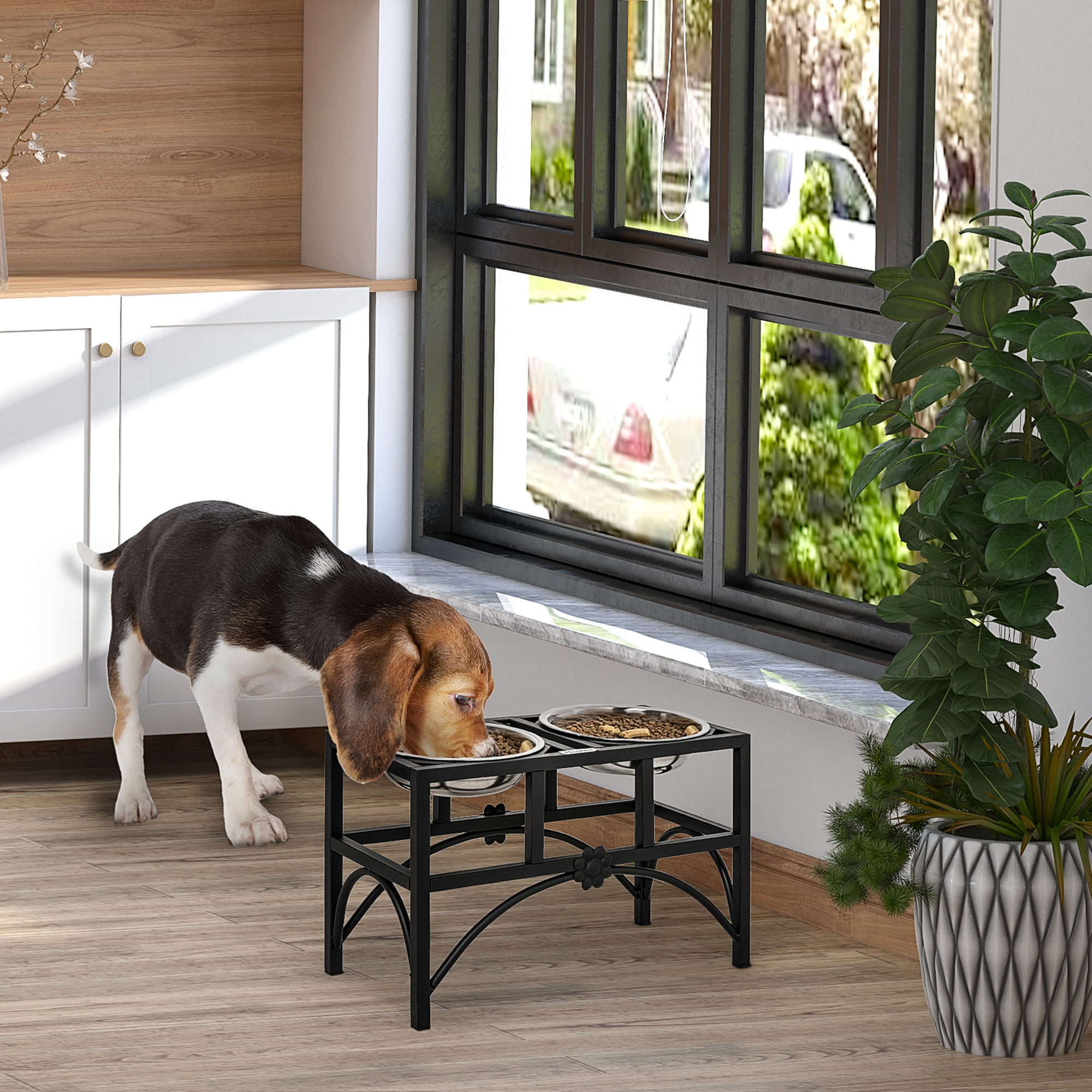 Estación de alimentación elevada para perros con dos tazas de acero inoxidable de 43 cm — imagen 6