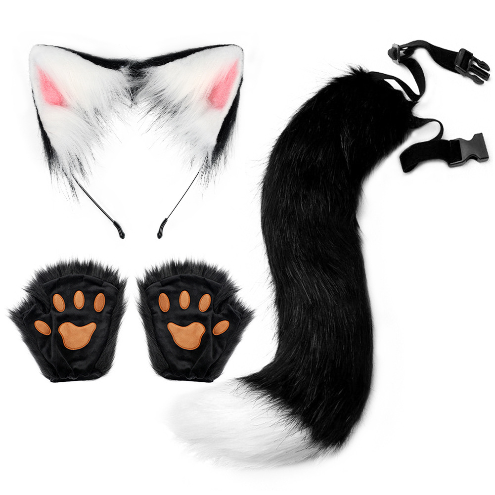 Halloween DIY Animal Ears Headband Cosplay Realistic Cat Set Paw Gloves Fingerless Gloves Cos Accessories — image 3