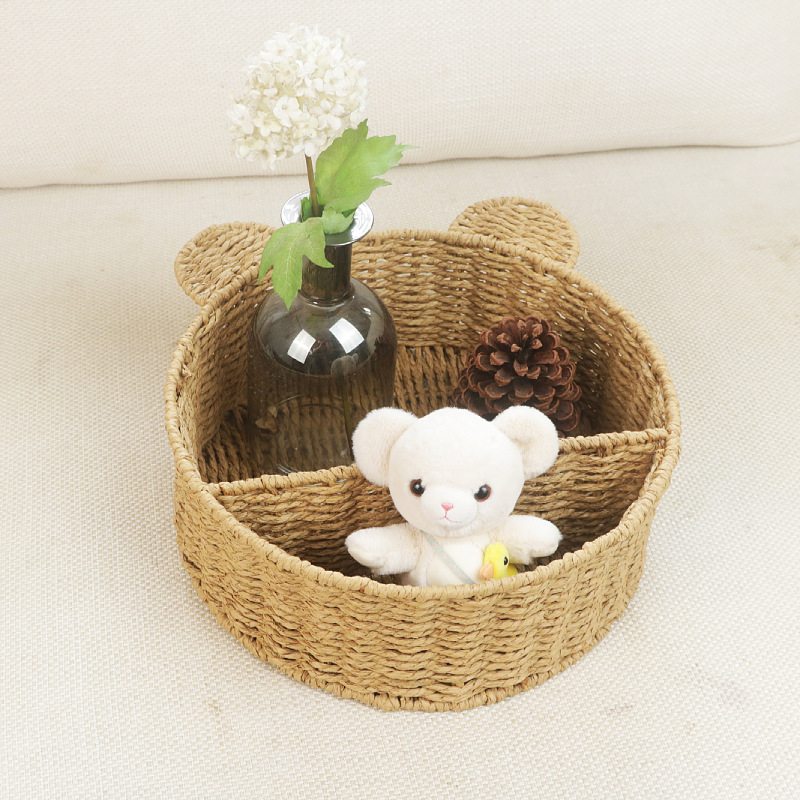 Cat Ear Eco-Friendly Paper Rope Woven Storage Rack Round Organizer Basket Wall-Mounted Cosmetic and Decorative Display Shelf — image 3