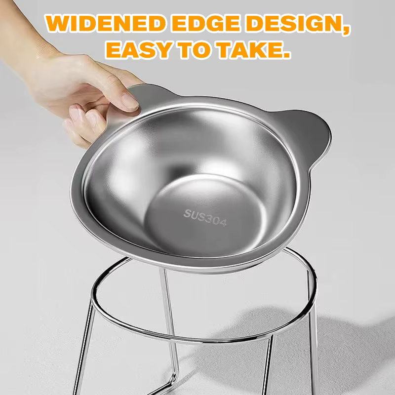 Stainless Steel Pet Bowl Slanted Anti Cervical Spondylosis for Cats and Dogs Dual Use Feeder — image 2