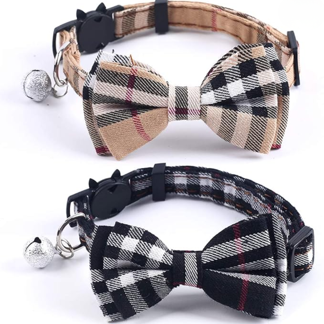 Collares de Gato Seguro con Corte Automático y Adorable Laço de Cinta con Sonido Melódico - 2 Piezas Collar de Gato para Gatos y Kittenes con Estilo Plaid y Removible — imagen 1
