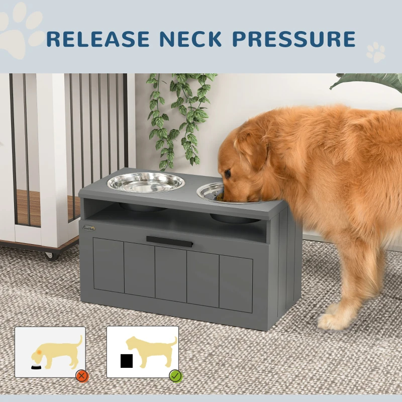 Comedor Elevado para Perros, Gran Raza - Soporte con 2 Tazas Inox de Alimento y Agua + Caja de Almacenamiento y Manta de Alimentación Lenta — imagen 3