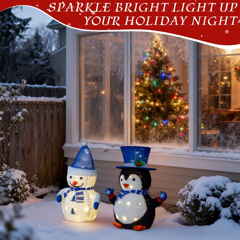 Conjunto de 2 Decoraciones Navideñas con Iluminación LED para Pinguinos y Papá Noel, Decoración Pre-iluminada que Se Levanta con 100 Luces Blancas Calientes para Decorar Navidad Exterior e Interior — imagen 4
